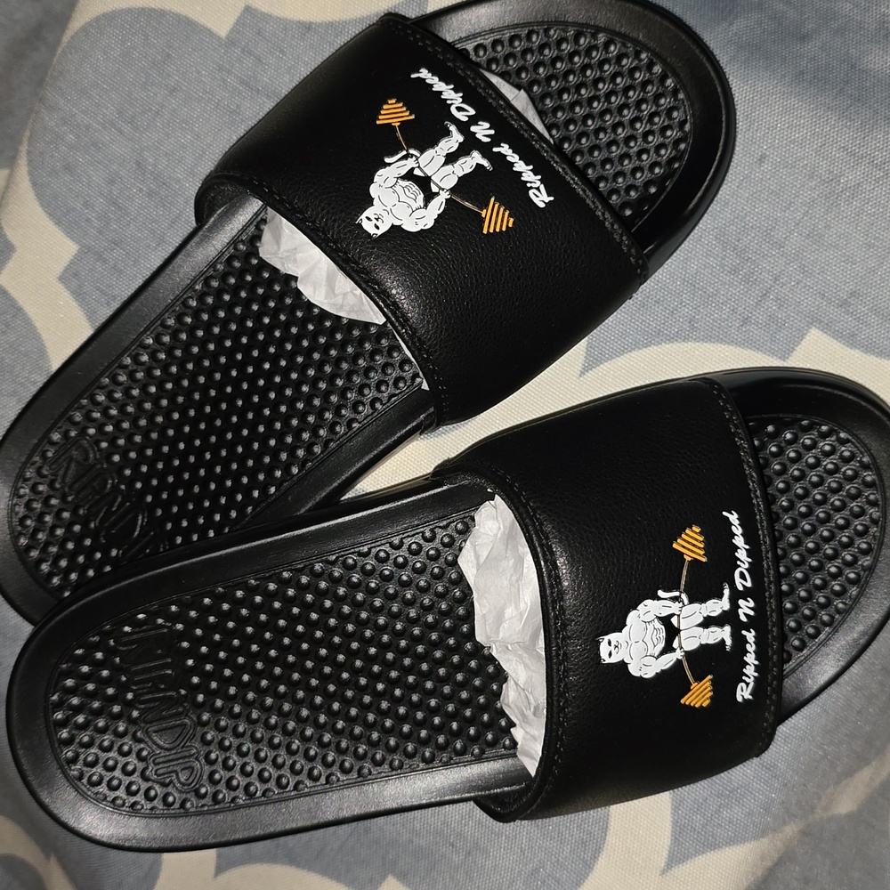 RipNdip Black Slides with Graphic Design